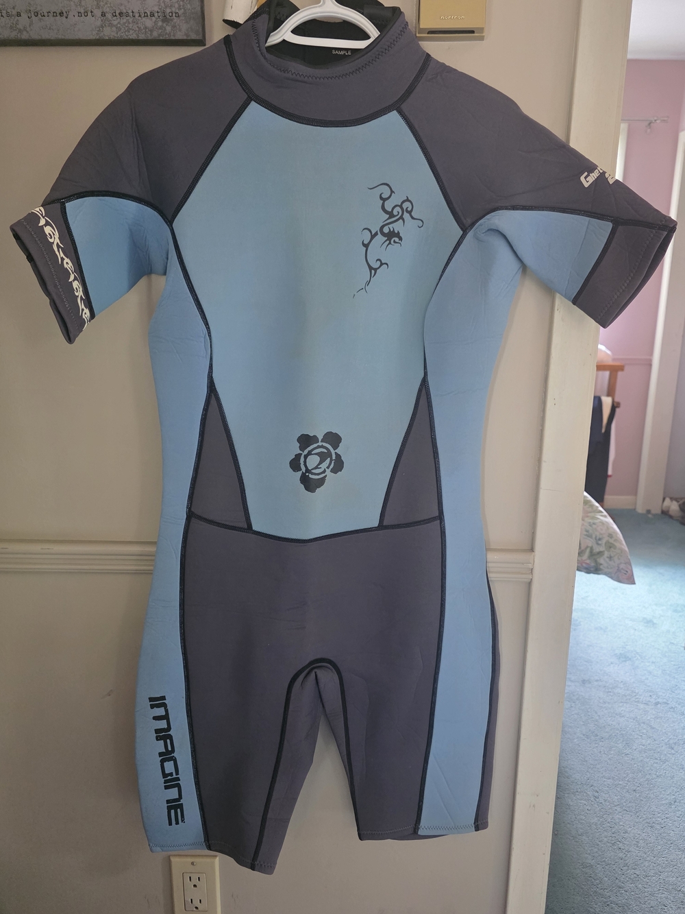 Women's Short Sleeve 2mm Wetsuit - Light Blue & Gray